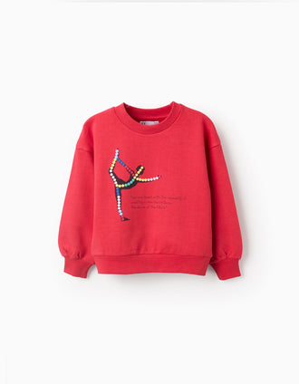 Sweat de Algodão com Estampado para Menina 'Dance', Vermelho
