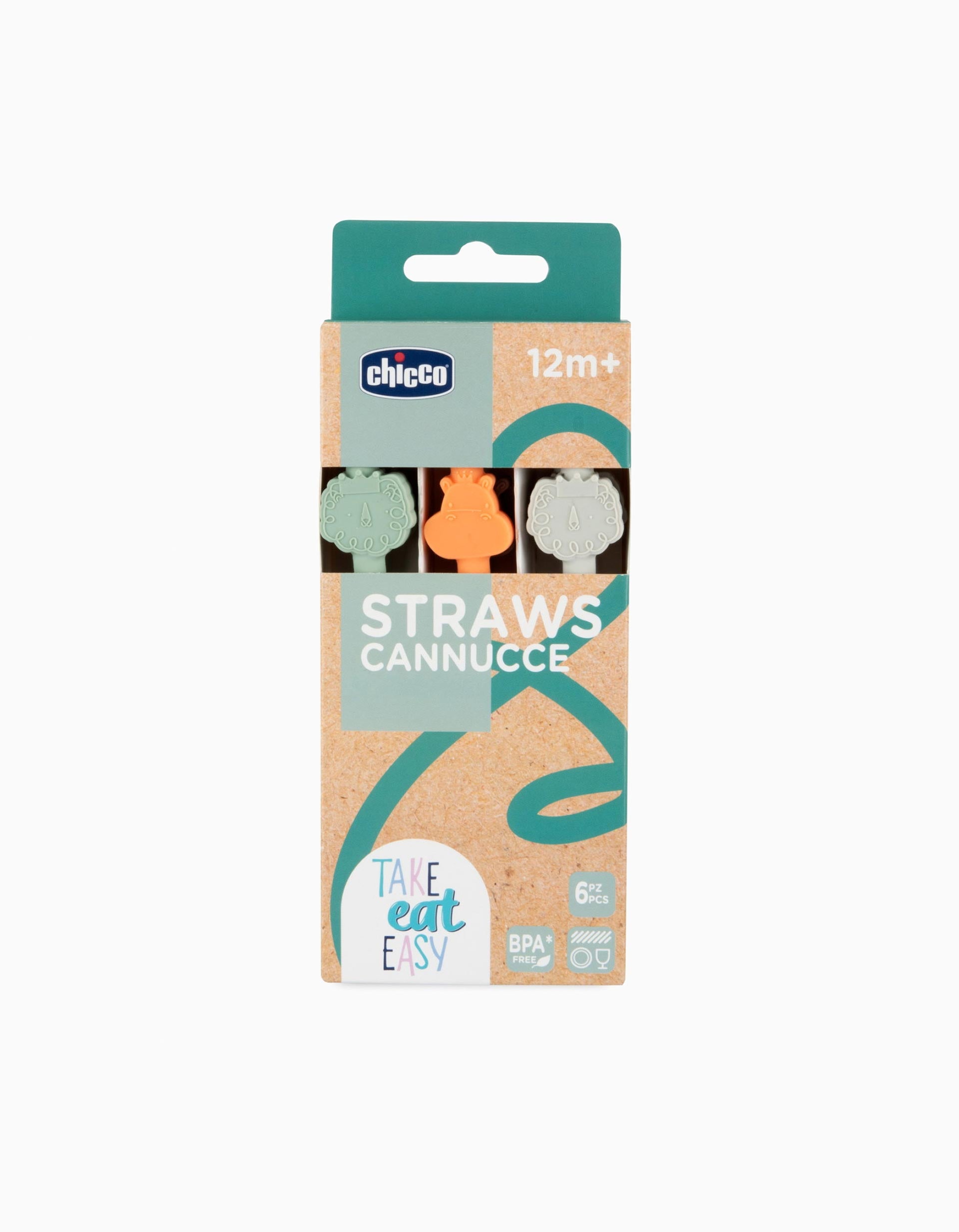 6 Silicone Straws with Chicco Brush 12M+