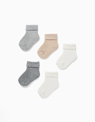 Pack 5 Pares de Meias Caneladas para Bebé Menino, Multicolor