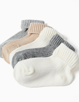 Pack 5 Pares de Meias Caneladas para Bebé Menino, Multicolor