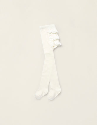 Tights with Ruffles for Newborn Girls and Babies, White