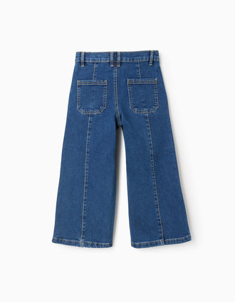Calças de Ganga com Costuras em Relevo para Menina 'Wide Leg', Azul 