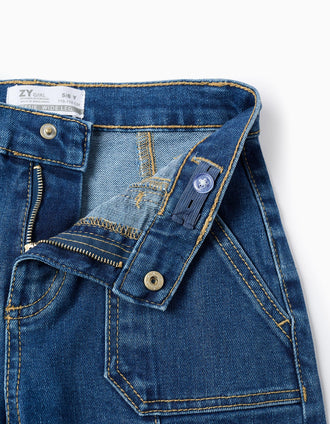 Calças de Ganga com Costuras em Relevo para Menina 'Wide Leg', Azul 