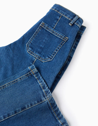 Calças de Ganga com Costuras em Relevo para Menina 'Wide Leg', Azul 
