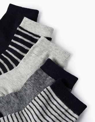 Pack of 5 Pairs of Socks for Baby Boys 'Stripes', Dark Blue/Grey