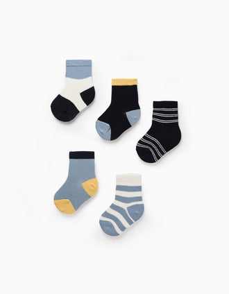 Pack of 5 Pairs of Socks for Baby Boys 'Stripes', Blue/White/Yellow