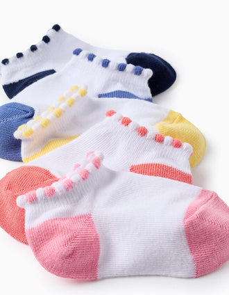Pack of 5 Pairs of Ankle Socks with Polka Dots for Baby Girls, White