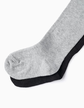 Pack of 2 Tights for Newborn Girls and Babies, Grey/Black