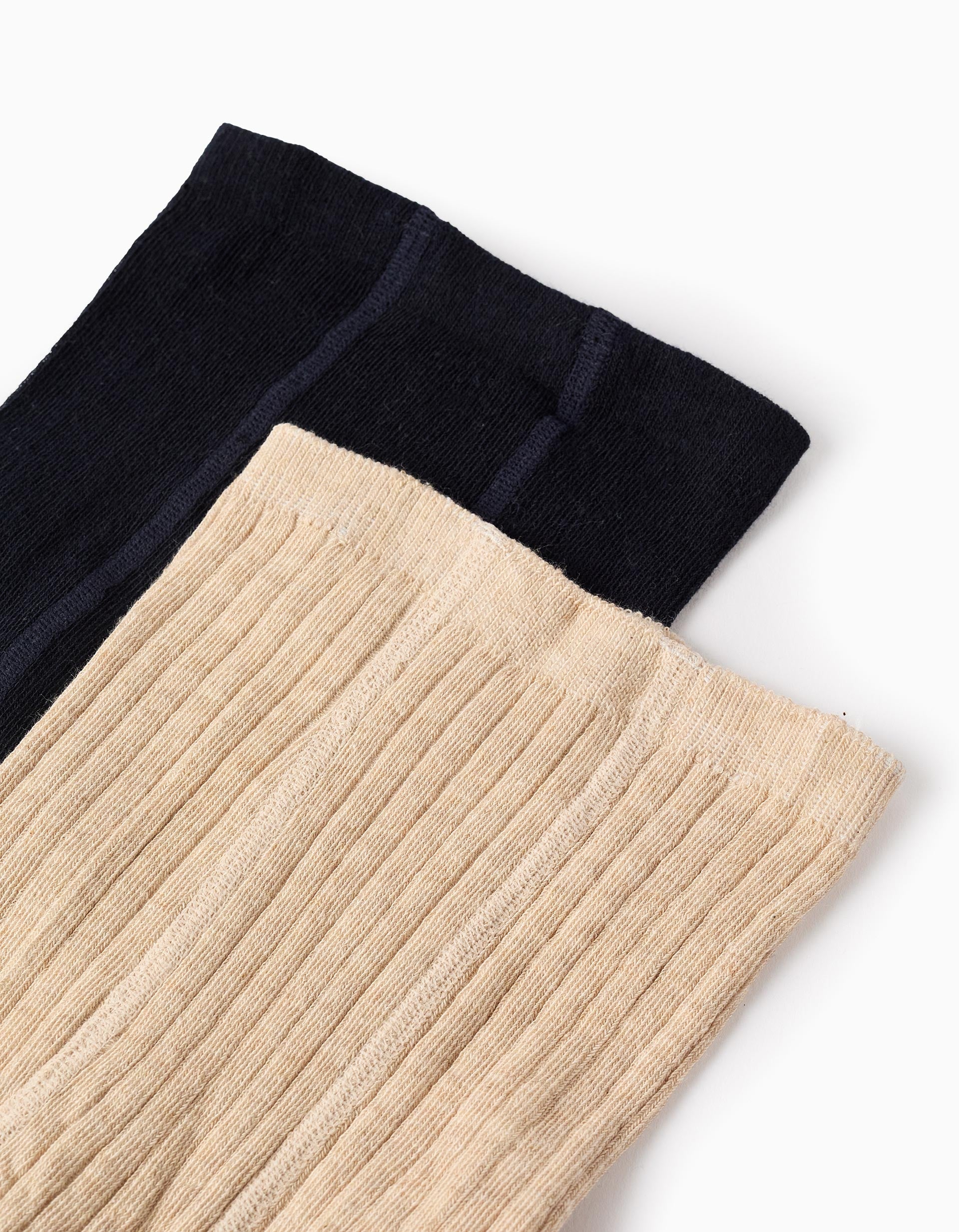 Tan Ribbed Tights Pack of 2 Tights Ribbed/with Bow for Girls, Beige/Dark Blue – ZIPPY