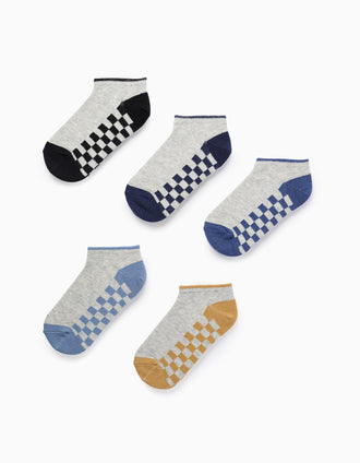 Pack 5 Paires de Socquettes pour Garçon 'Carreaux', Gris/Bleu/Jaune