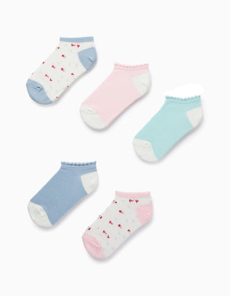 Pack of 5 Pairs of Ankle Socks for Girls 'Flowers', Multicolour