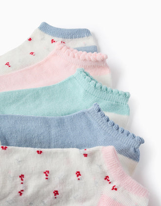 Pack of 5 Pairs of Ankle Socks for Girls 'Flowers', Multicolour