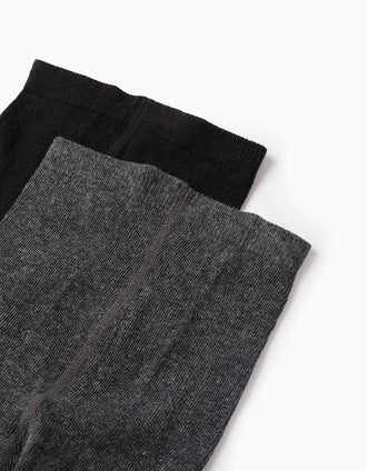 Pack 2 Leotardos Liso/Rombos para Niña, Gris/Negro