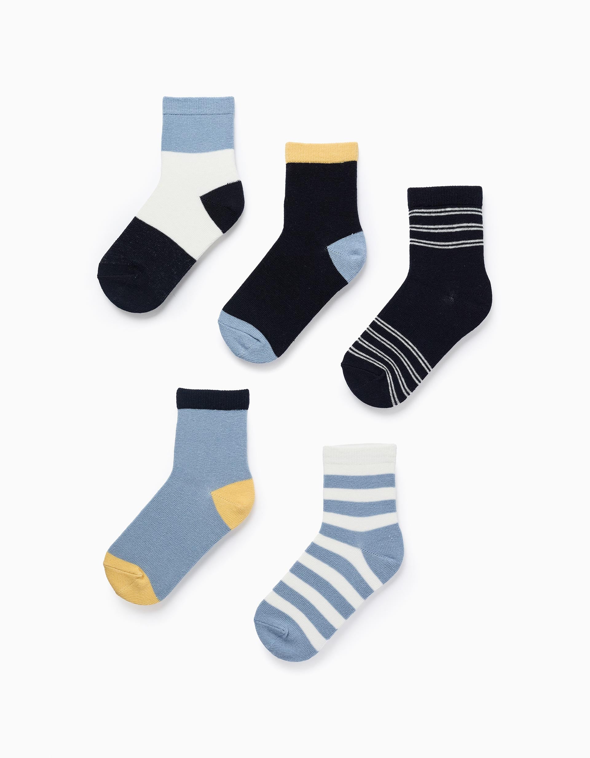 Pack 5 Paires de Chaussettes pour Garçon 'Rayures', Bleu/Blanc/Jaune