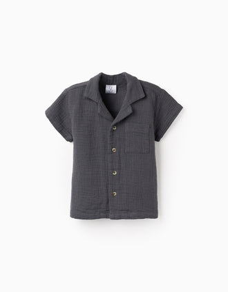 Chemise à Manches Courtes en Mousseline pour Bébé Garçon, Gris