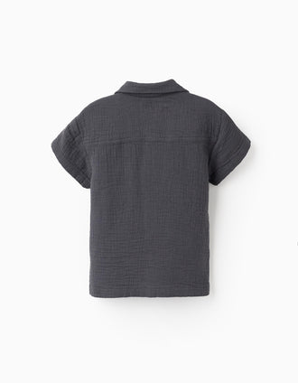 Chemise à Manches Courtes en Mousseline pour Bébé Garçon, Gris
