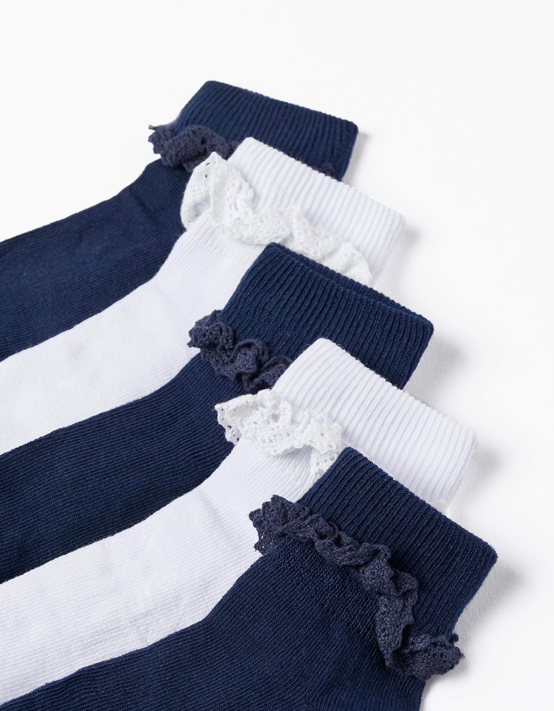 Pack 5 Paires de Chaussettes avec Crochet pour Fille, Blanc/Bleu