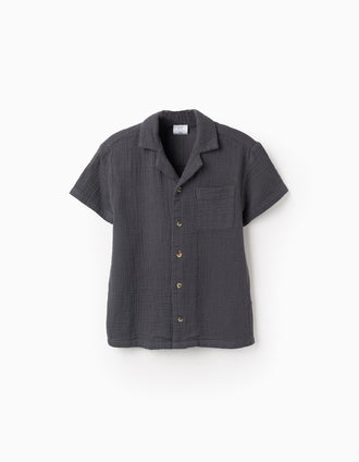 Camisa de Manga Curta em Bambula para Menino, Cinza
