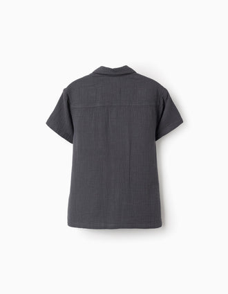 Camisa de Manga Curta em Bambula para Menino, Cinza