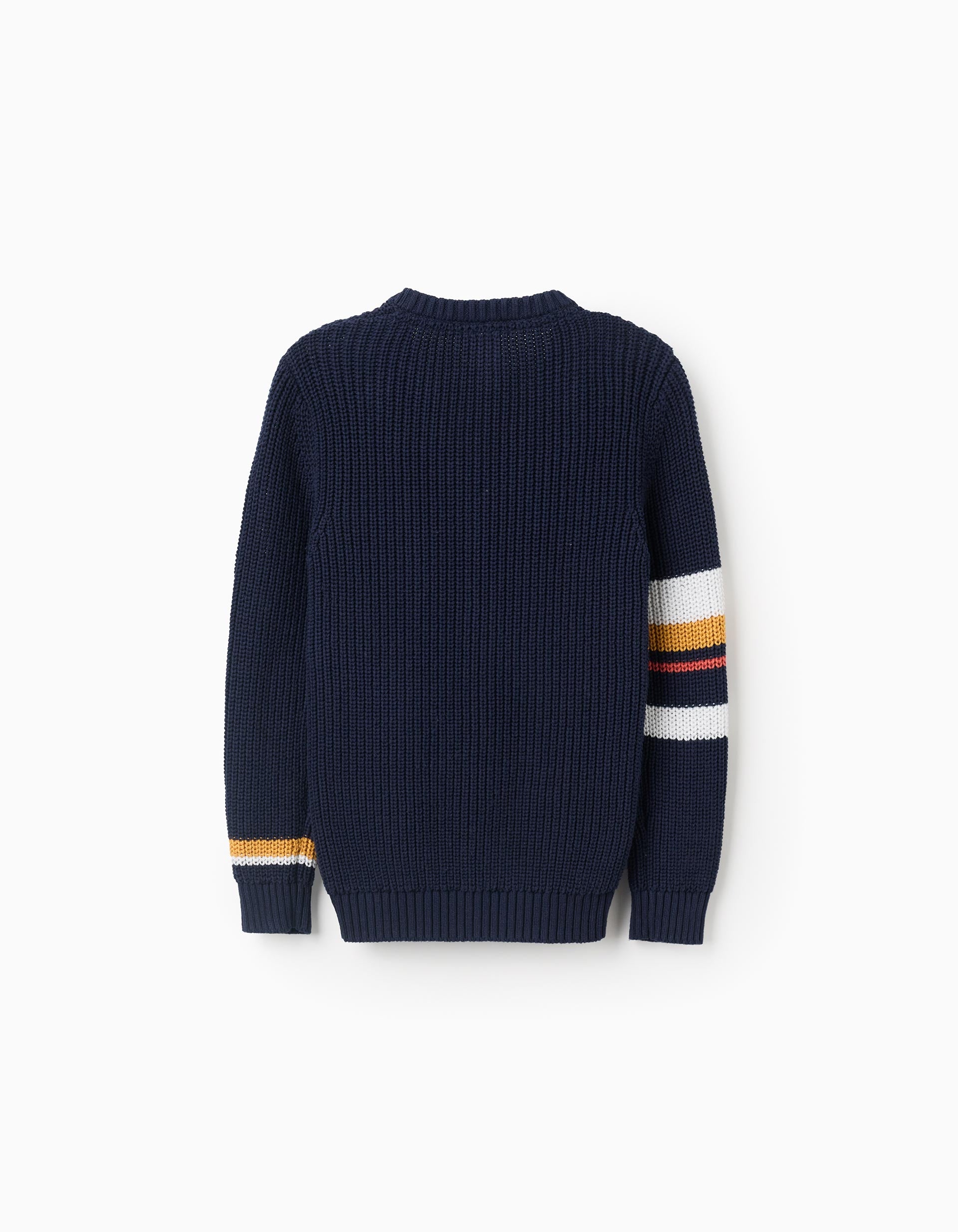Ribbed cardigan with stripes for boys, dark blue