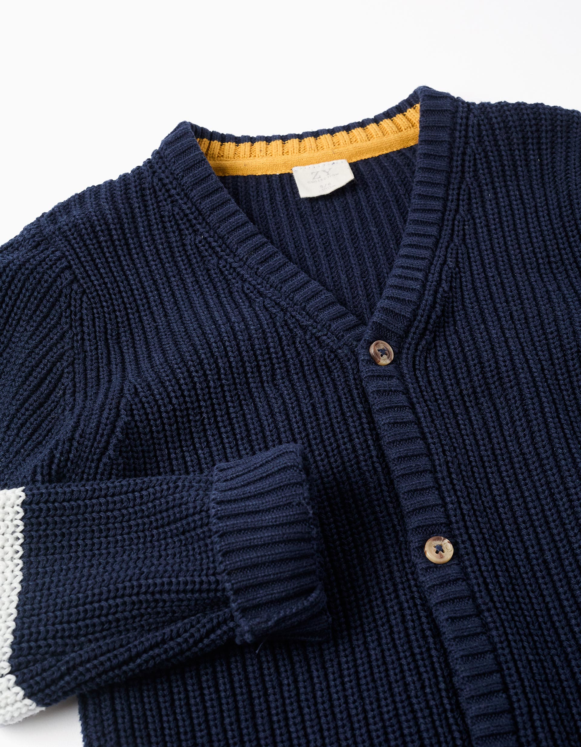 Ribbed cardigan with stripes for boys, dark blue