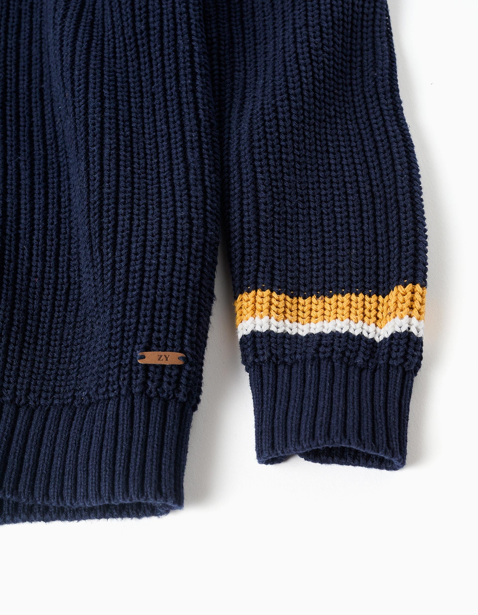 Ribbed cardigan with stripes for boys, dark blue