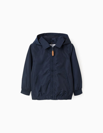 Chaqueta Cortavientos con Capucha desmontable para Niño, Azul Oscuro