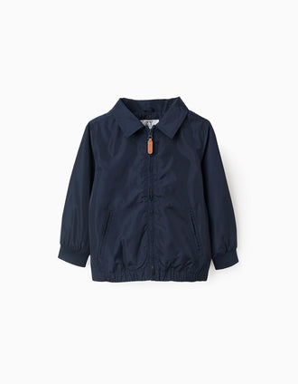 Chaqueta Cortavientos con Capucha desmontable para Niño, Azul Oscuro