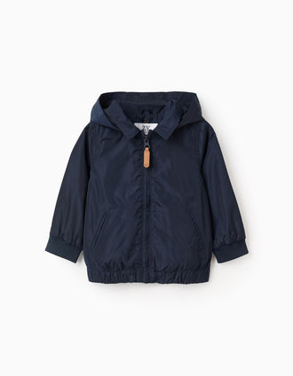 Chaqueta Cortavientos con Capucha desmontable para Bebé Niño, Azul Oscuro.