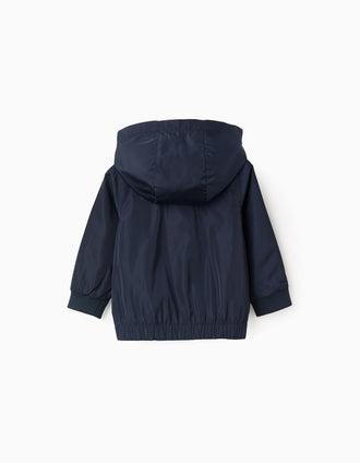 Chaqueta Cortavientos con Capucha desmontable para Bebé Niño, Azul Oscuro.
