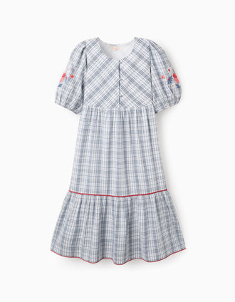 Vestido con Cuadros, Bordados y Volantes para Mujer 'You&Me', Multicolor