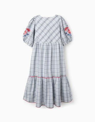 Vestido con Cuadros, Bordados y Volantes para Mujer 'You&Me', Multicolor