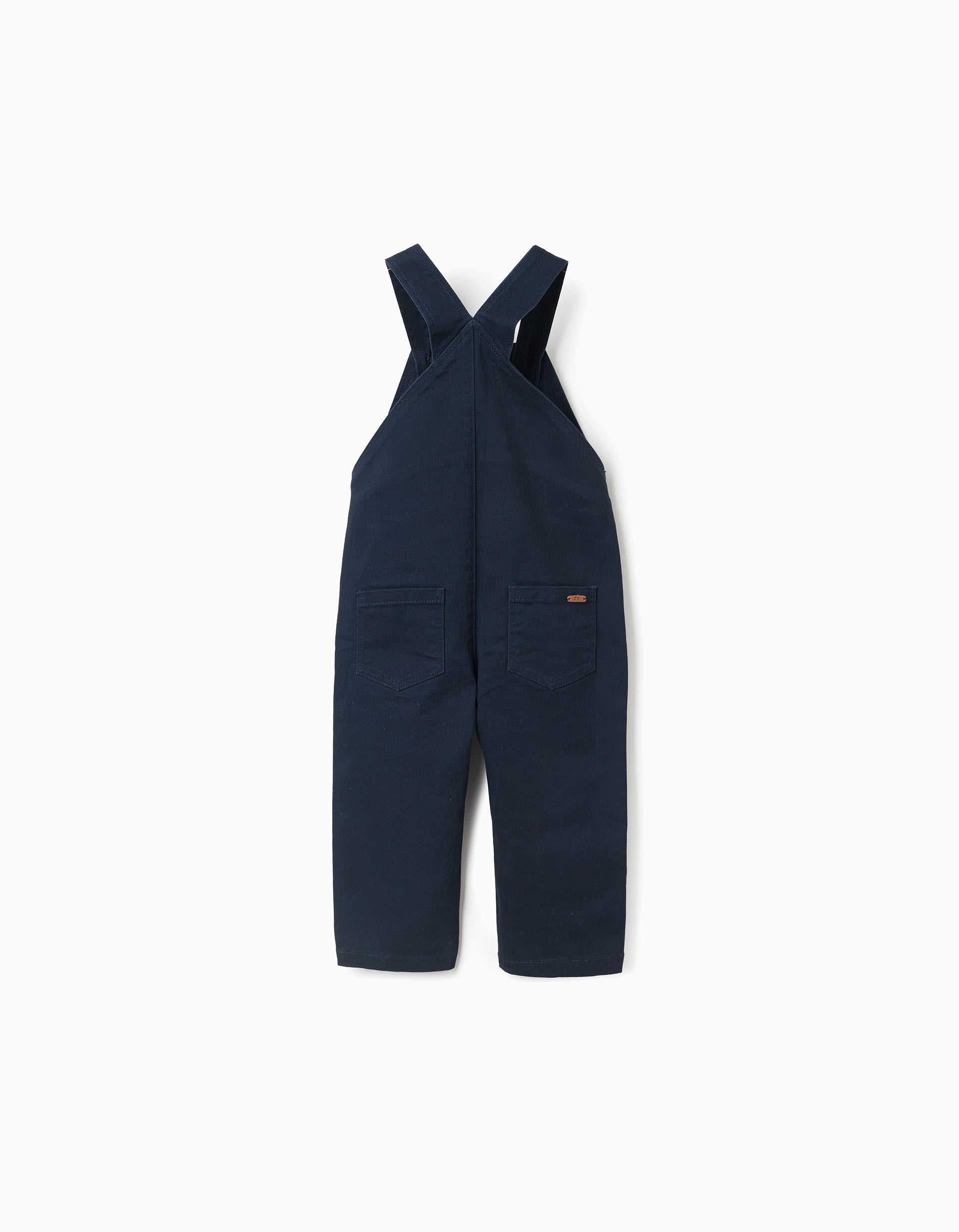 Twill dungarees with front pocket for baby boys, dark blue