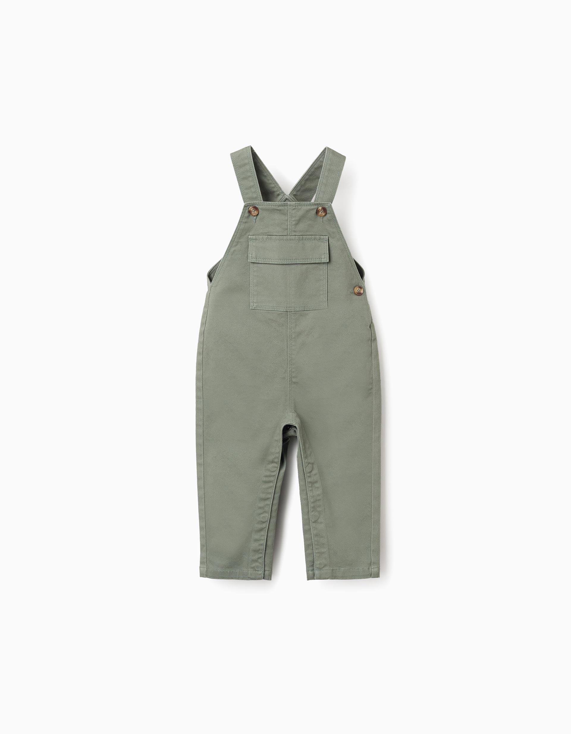 Twill dungarees with front pocket for baby boys, dark green