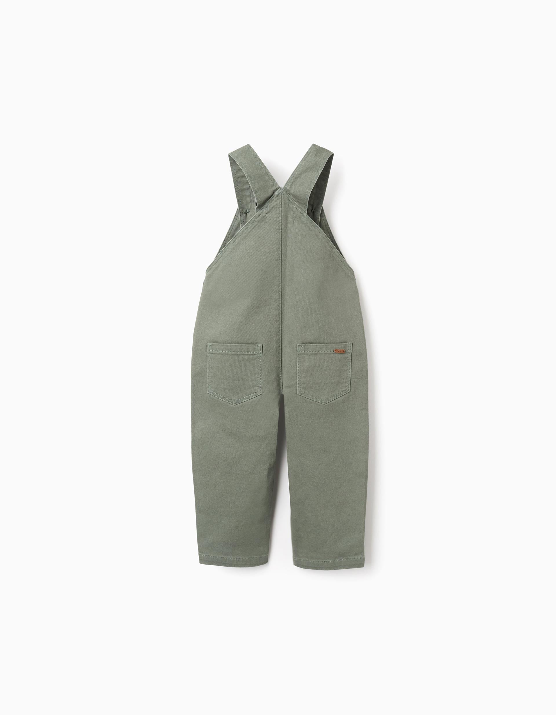Twill dungarees with front pocket for baby boys, dark green
