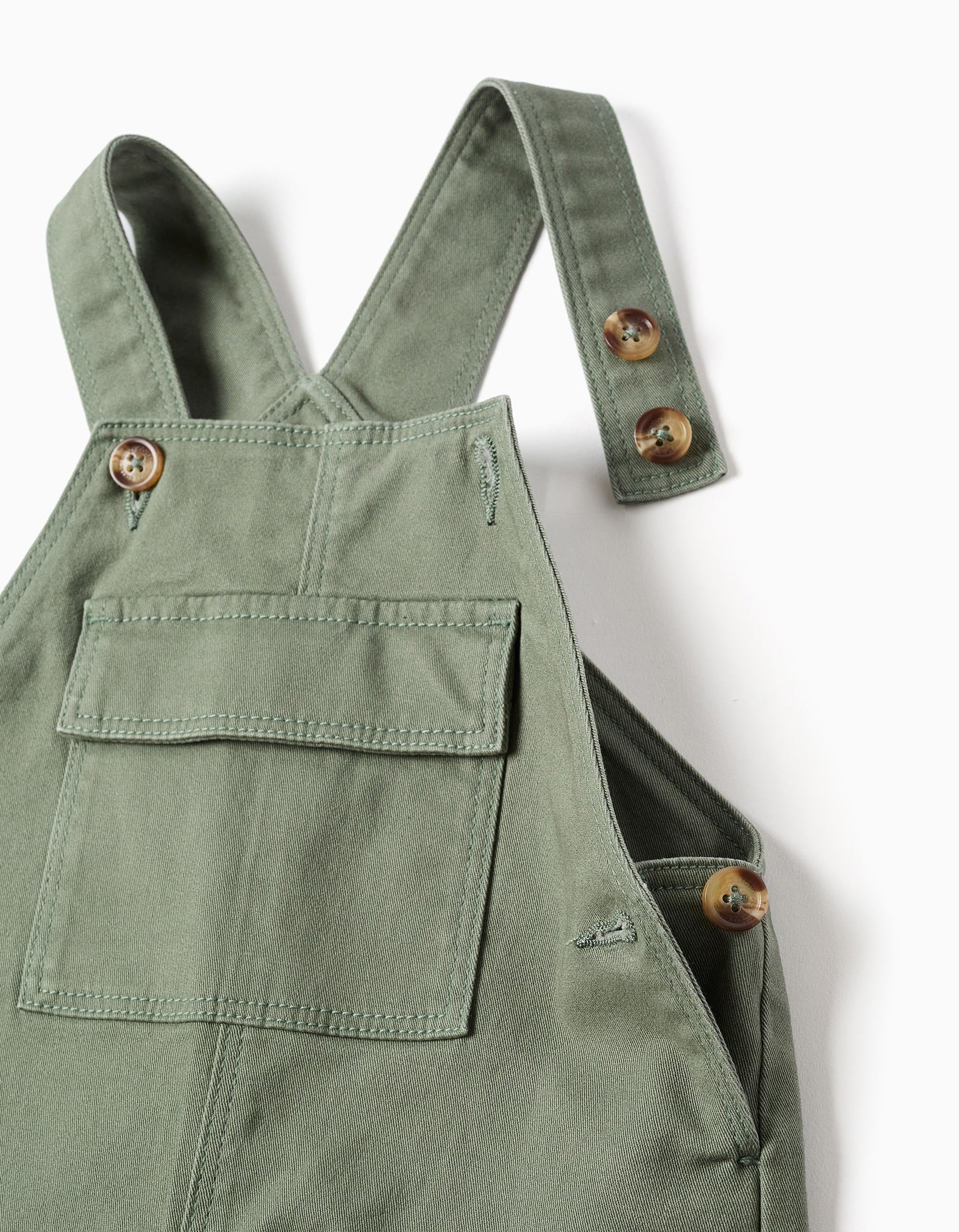 Twill dungarees with front pocket for baby boys, dark green
