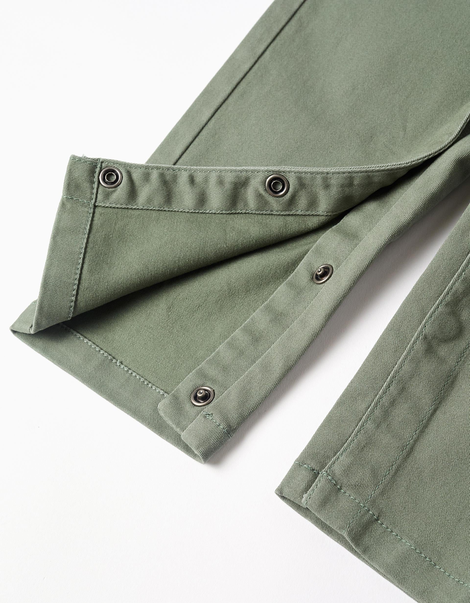 Twill dungarees with front pocket for baby boys, dark green