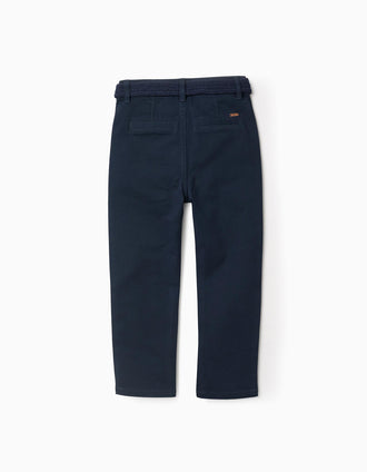 Calças Chino de Sarja com Cinto para Menino 'Straight Fit', Azul