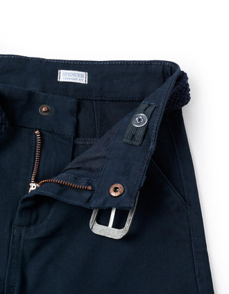 Calças Chino de Sarja com Cinto para Menino 'Straight Fit', Azul