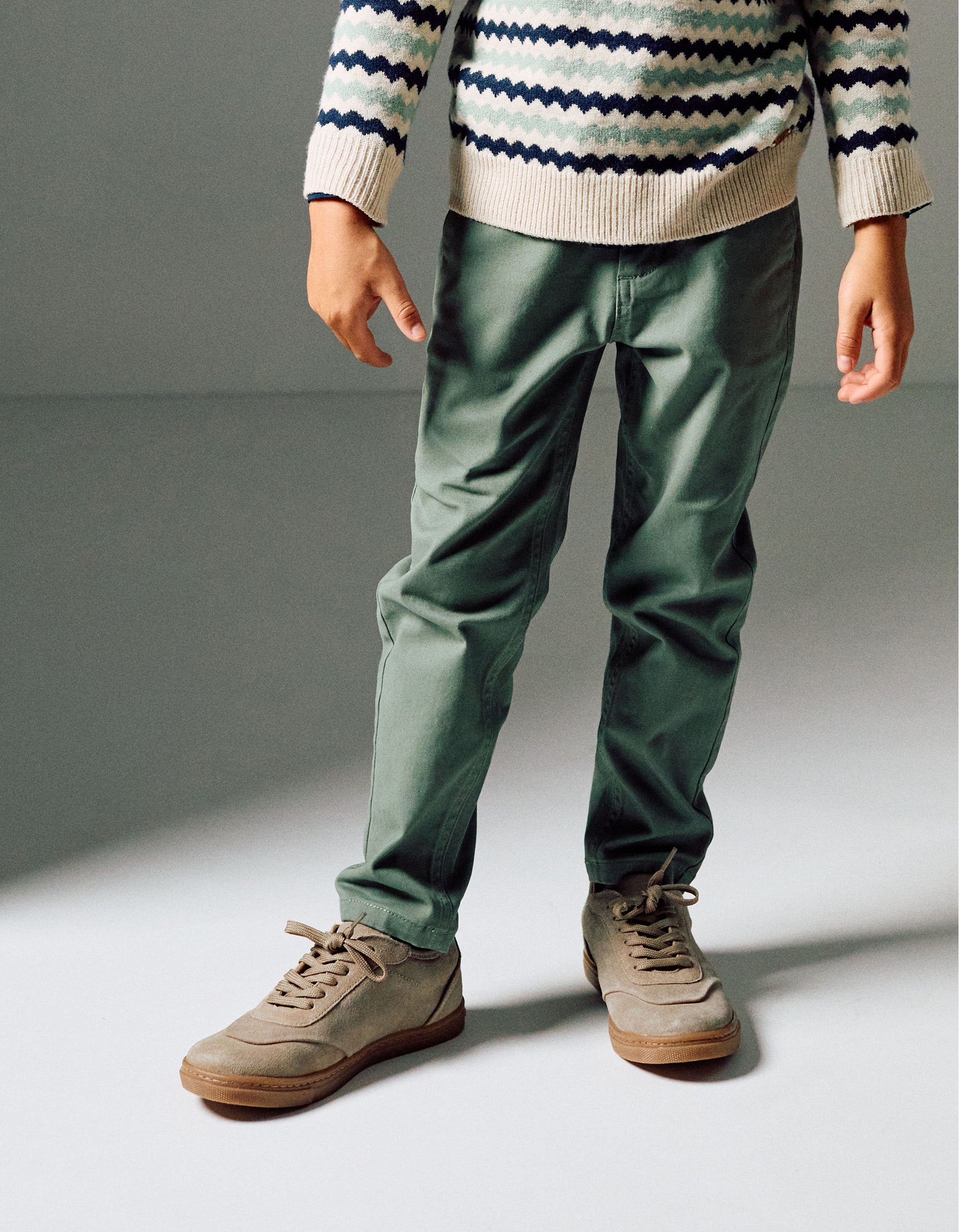 Twill Chino Trousers with Belt for Boys 'Straight Fit', Green