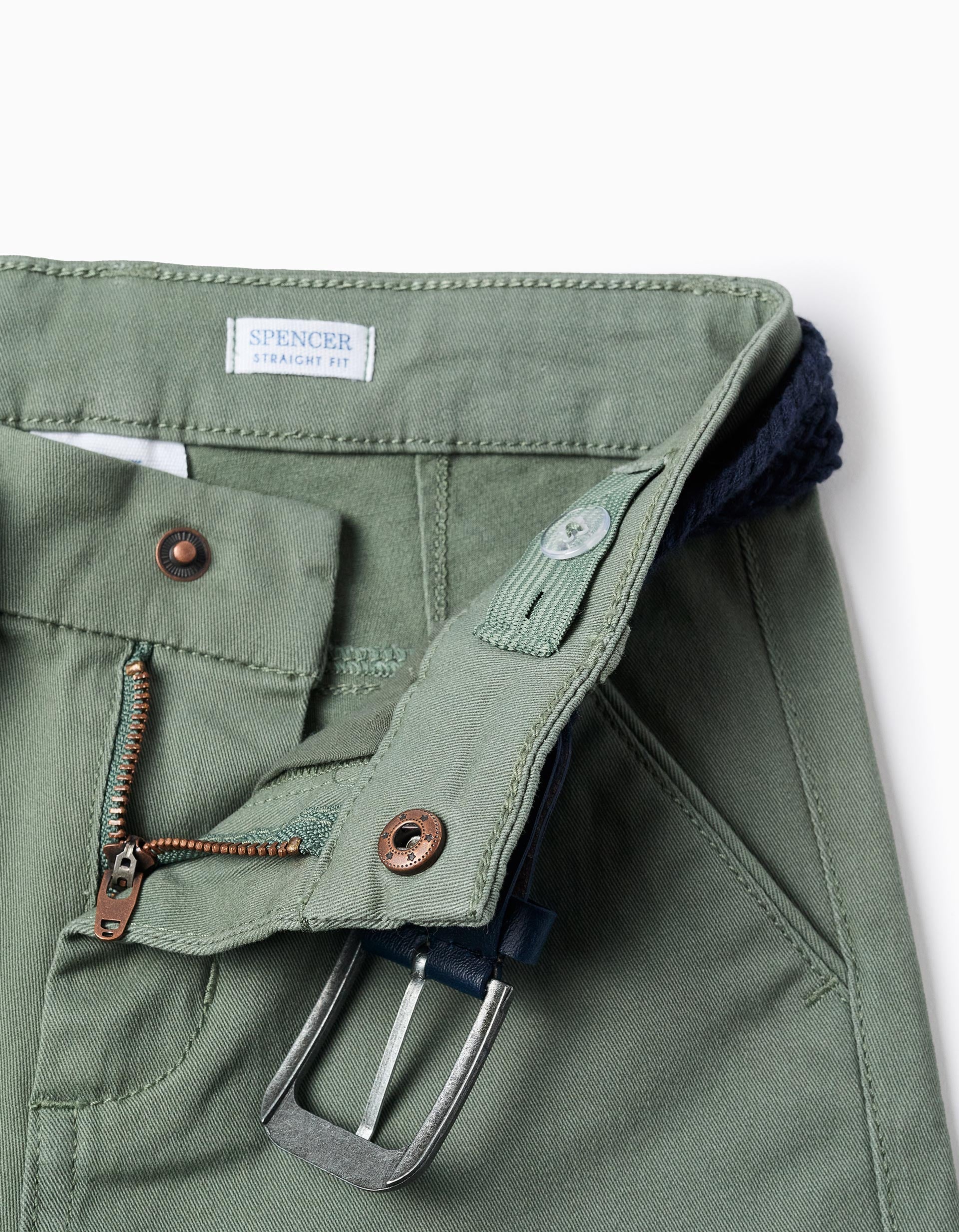 Twill Chino Trousers with Belt for Boys 'Straight Fit', Green