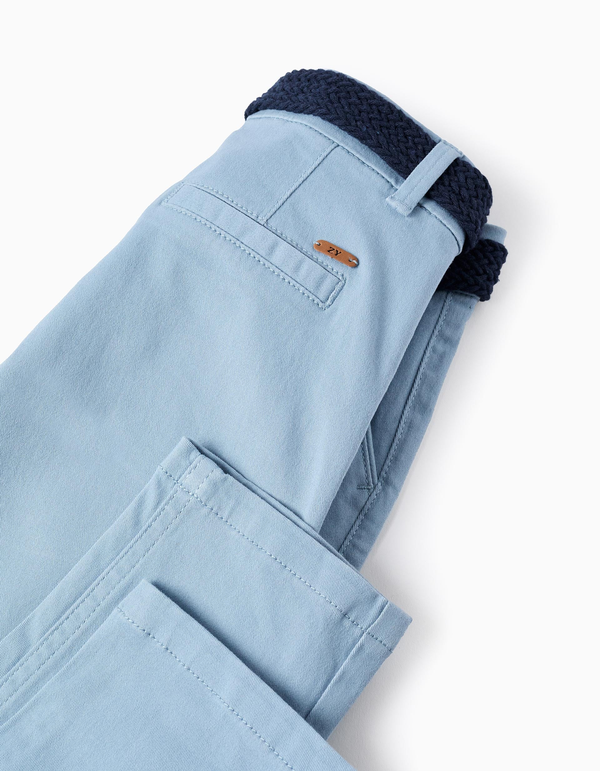 Chino Trousers in Twill with Belt for Boys 'Straight Fit', Light Blue
