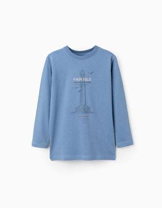 T-shirt à Manches Longues Confortable pour Garçon, Bleu