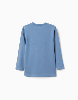 T-shirt à Manches Longues Confortable pour Garçon, Bleu