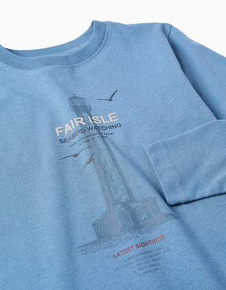 T-shirt à Manches Longues Confortable pour Garçon, Bleu