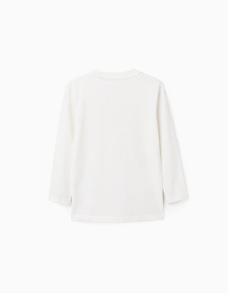 Long sleeve cotton T-shirt 'bird observatory' for boys, white