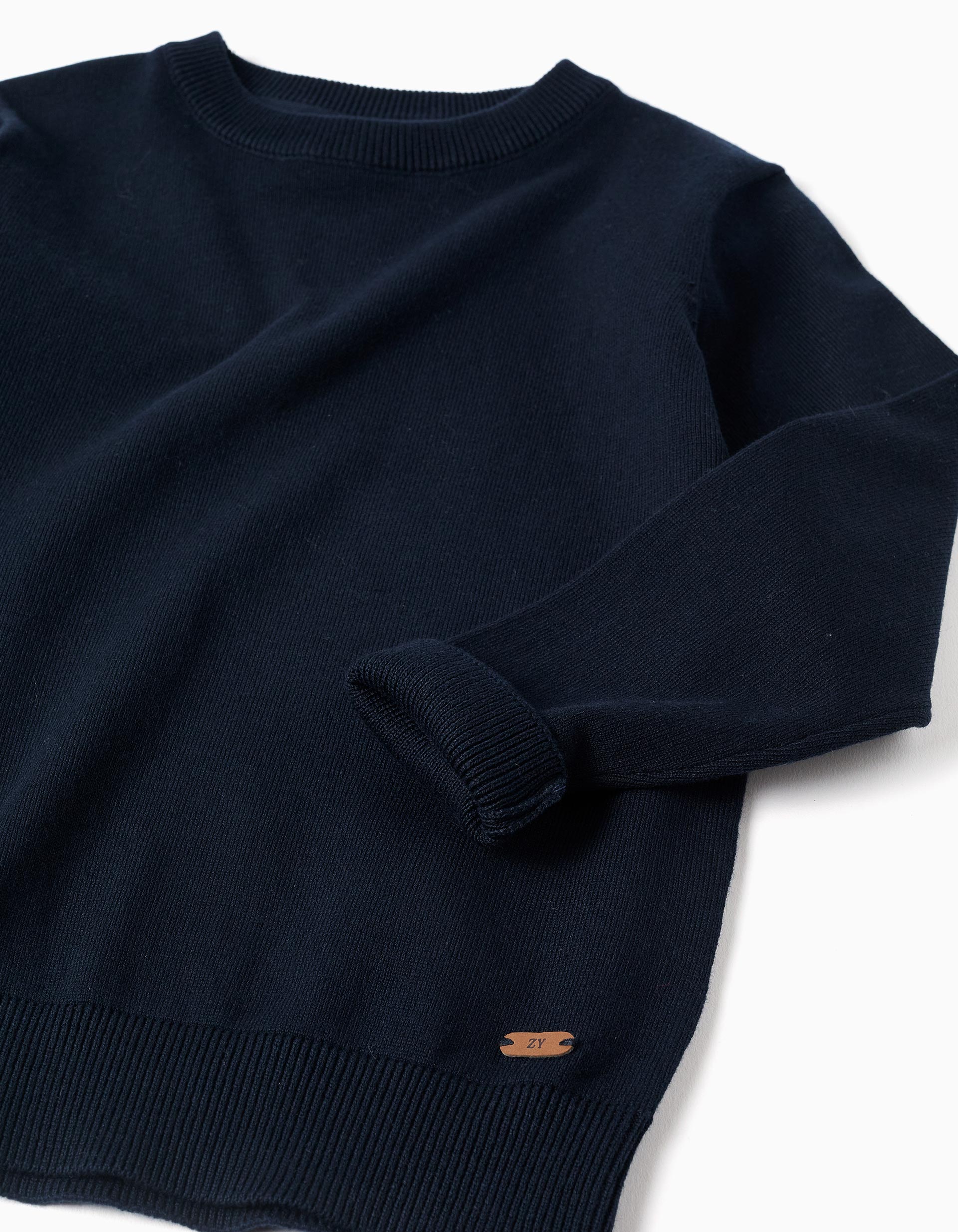 Long sleeve knitted jumper for boys, dark blue