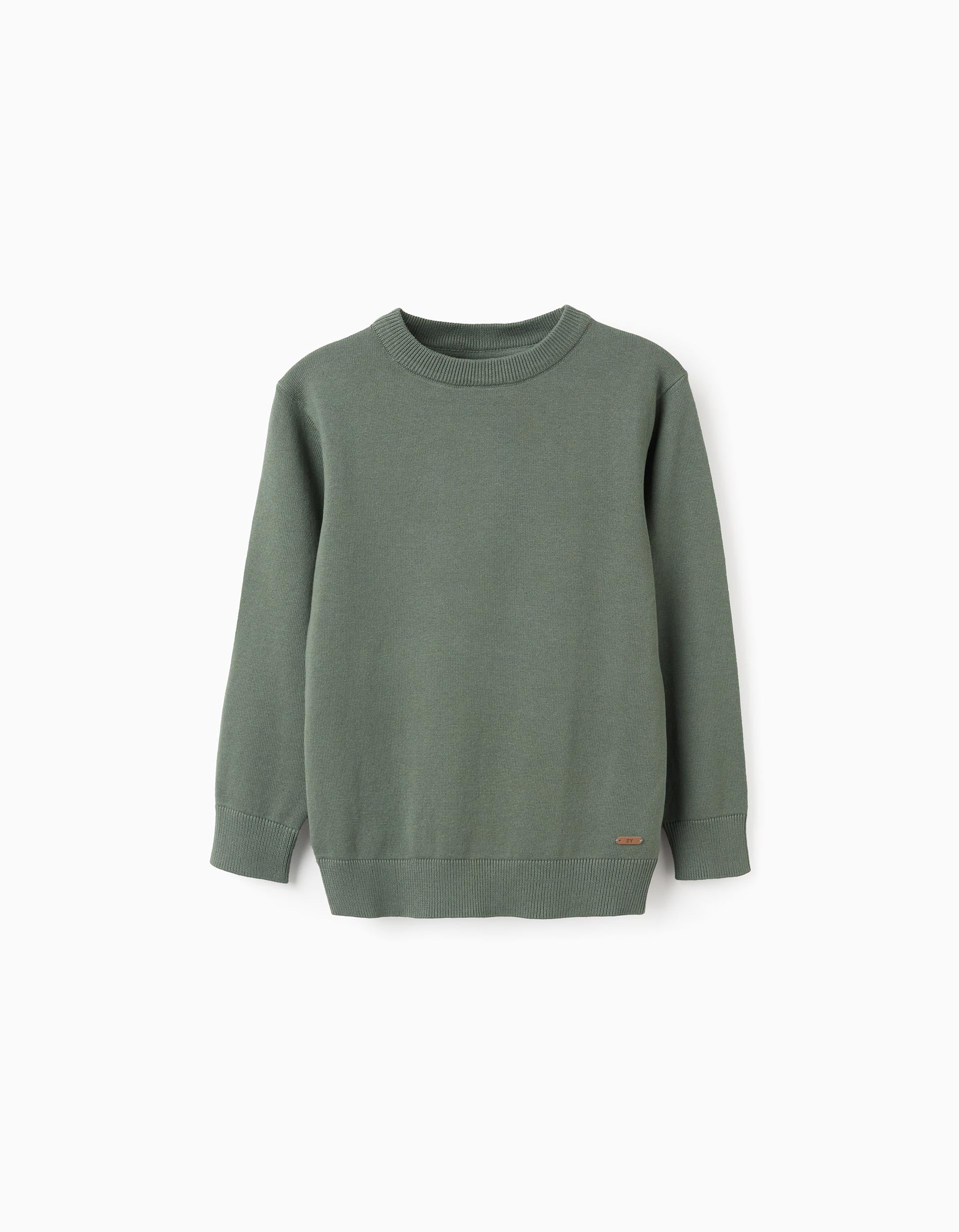 Knit jumper for boys, dark green