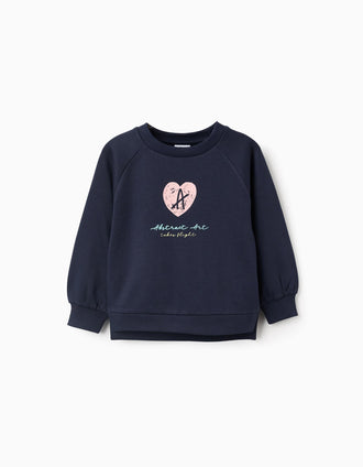 Sweat Cardada com Estampado com Relevo para Menina, Azul-Escuro