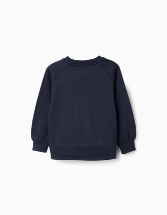Sweat Cardada com Estampado com Relevo para Menina, Azul-Escuro